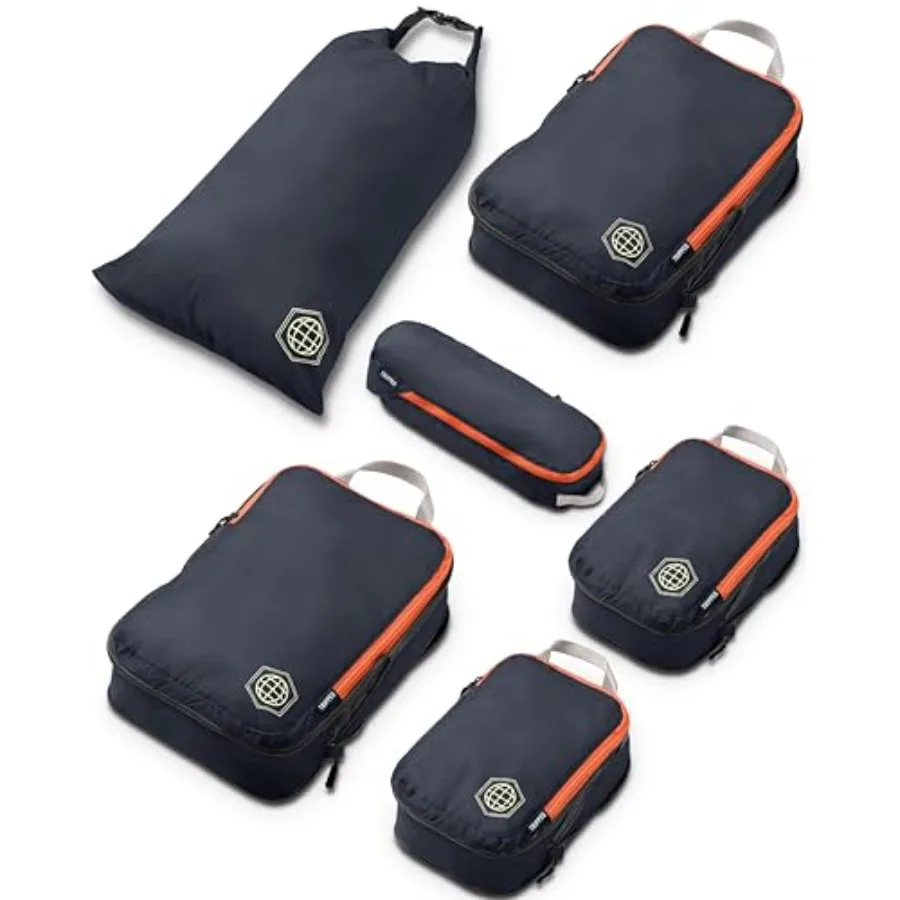 

Набор компрессионных упаковочных кубиков для ручной клади - легкий и прочный органайзер для одежды темно-синего цвета с быстросъемной молнией