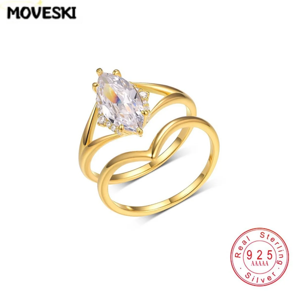 925 Sterling Silver Hypoallergenic 2CT Marquise Moissanite 2Pcs Stackable Ring Set Women Valentine's Day Party Jewelry Gift