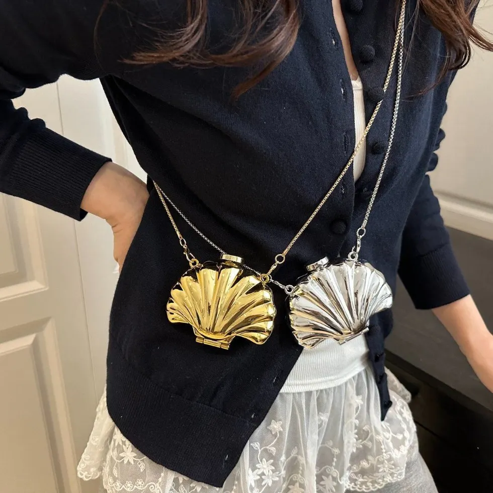 

​​2025 Summer Metallic Silver Mini Bag Trendy Shoulder Crossbody Purse for Women Chic Lipstick Accessory Bag