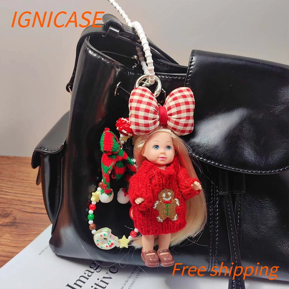 IGNICASE New Christmas Red Sweater Mini Cute Doll Doll Pendant, Autumn and Winter High-end Girls Keychain Fashion Bag Pendant