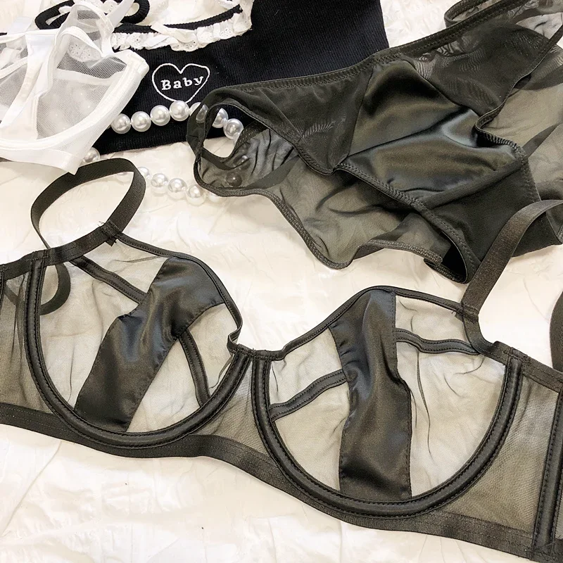 

Ультратонкий сетчатый атласный комплект сексуального нижнего белья из мягкого стального кольца, нижнее белье, большая грудь, небольшие собранные комплекты бюстгальтеров