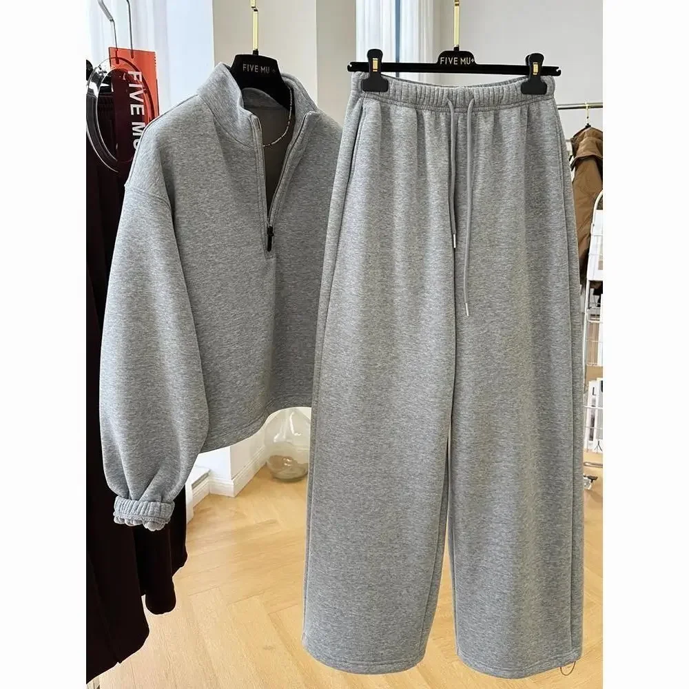 الكورية نمط مكافحة الشيخوخة لطيف عارضة الرياضة المرأة الخريف الشتاء جديد سميكة مقنعين البلوز السراويل قطعتين مجموعة #4