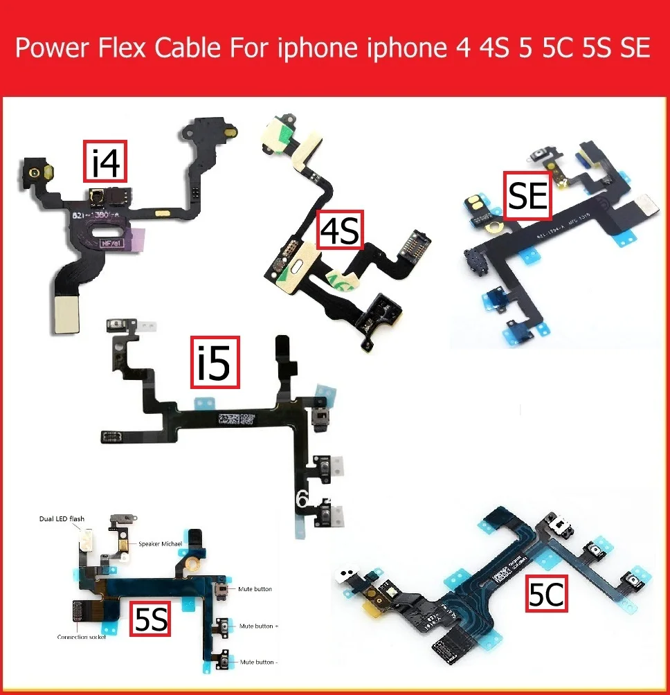 Oryginalny elastyczny kabel wyciszania, głośności i zasilania do iPhone'a 4 4S 5 5S 5C SE Przycisk włączania/wyłączania głośności i zasilania Elastyczna wstążka Części zamienne