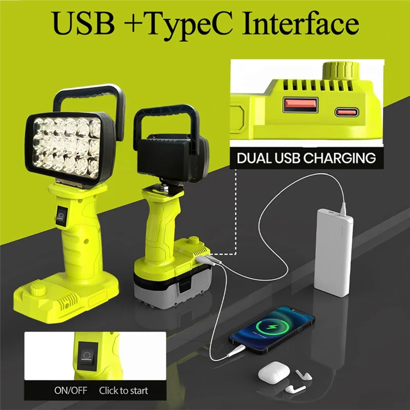 A03F-18 LED 작업 조명 휴대용 등불 캠핑 램프 토치 서치 라이트 손전등 스포트라이트 Ryobi 18V 리튬 배터리