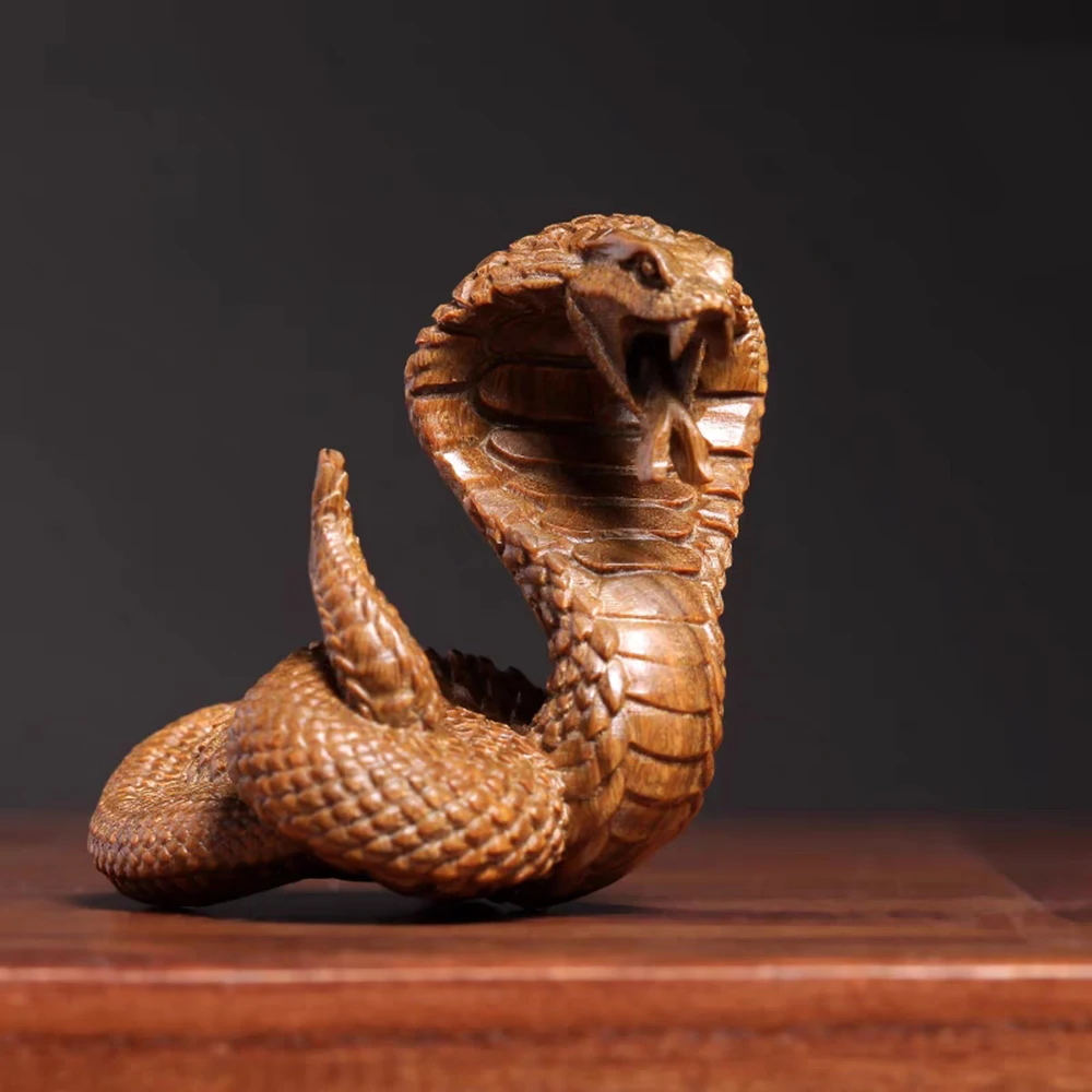 JW61- 6.8 CM King Cobra Green Sandalwood Python Sculpture Zodiac Snake Decoration Craft Gift Miniatur Ornaments