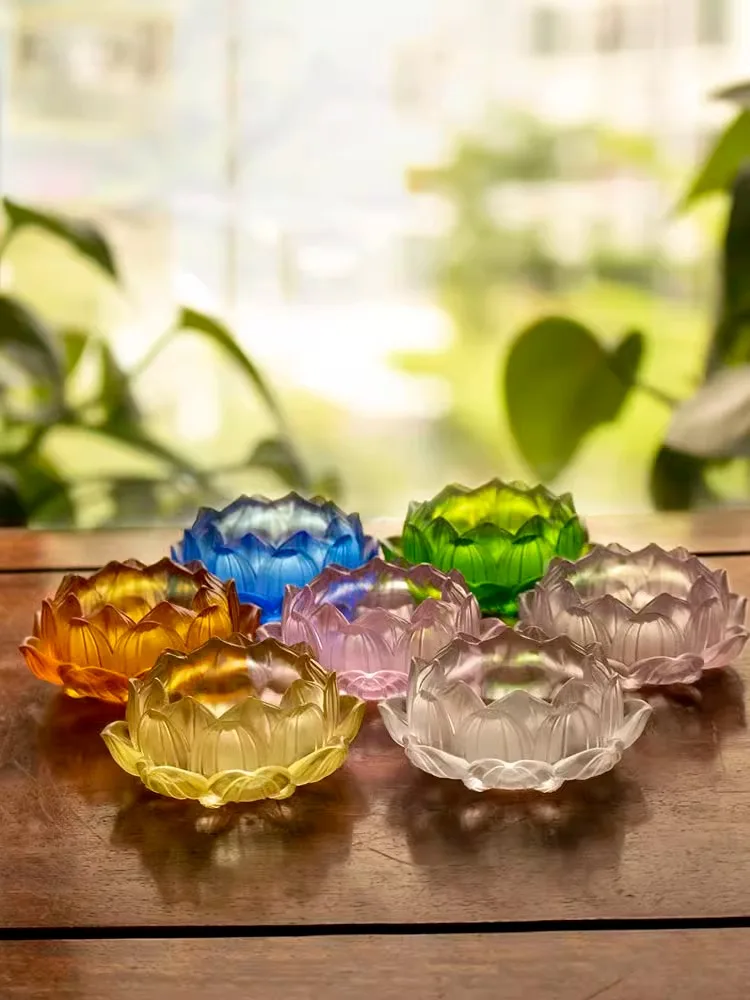 ancient-method-glass-lotus-candle-holder-buddhist-altar-seven-color-butter-lamp-stand-home-decor-desktop-ornament