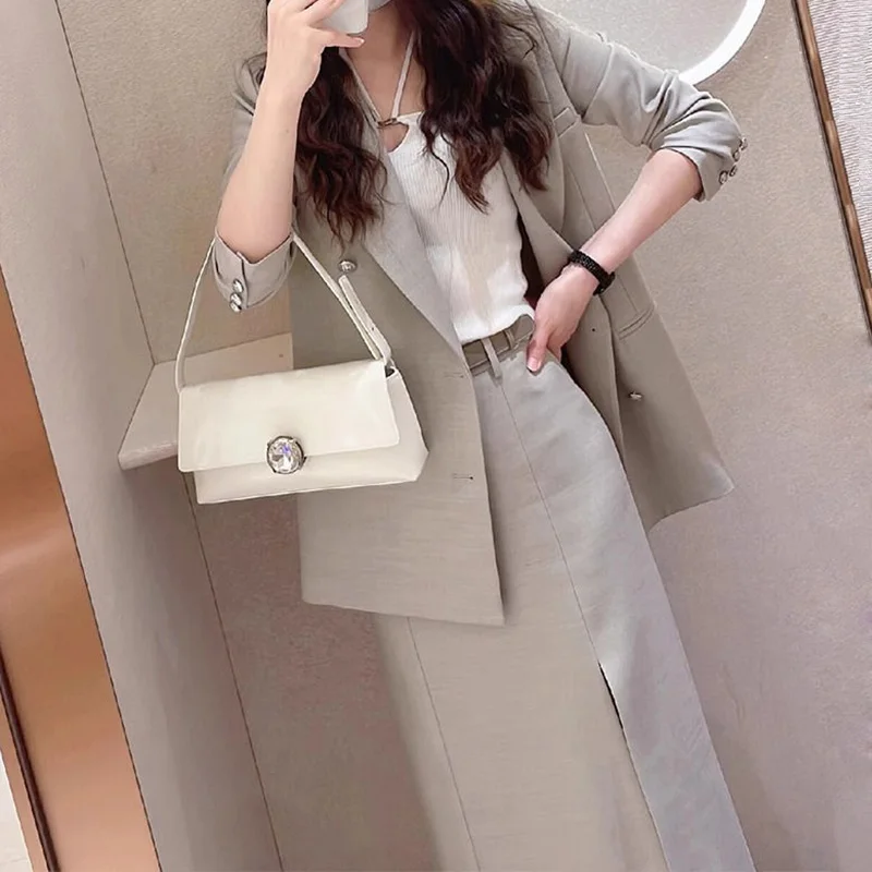 2024 Spring New Skilled and Elegant High end Hip Wrap Professional Commuter Light Grey Suit Coat Set Skirt Two Piece Set