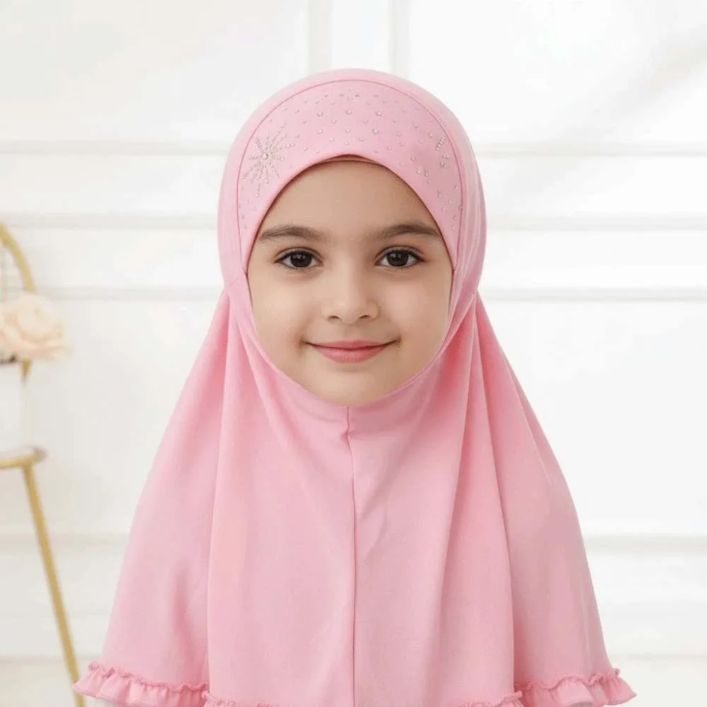 Breathable Instant Hijab Elastic Chin Support Lightweight and Soft Girls Rhinestone Headscarf Pre-Stitched Design Non-Slip Fit