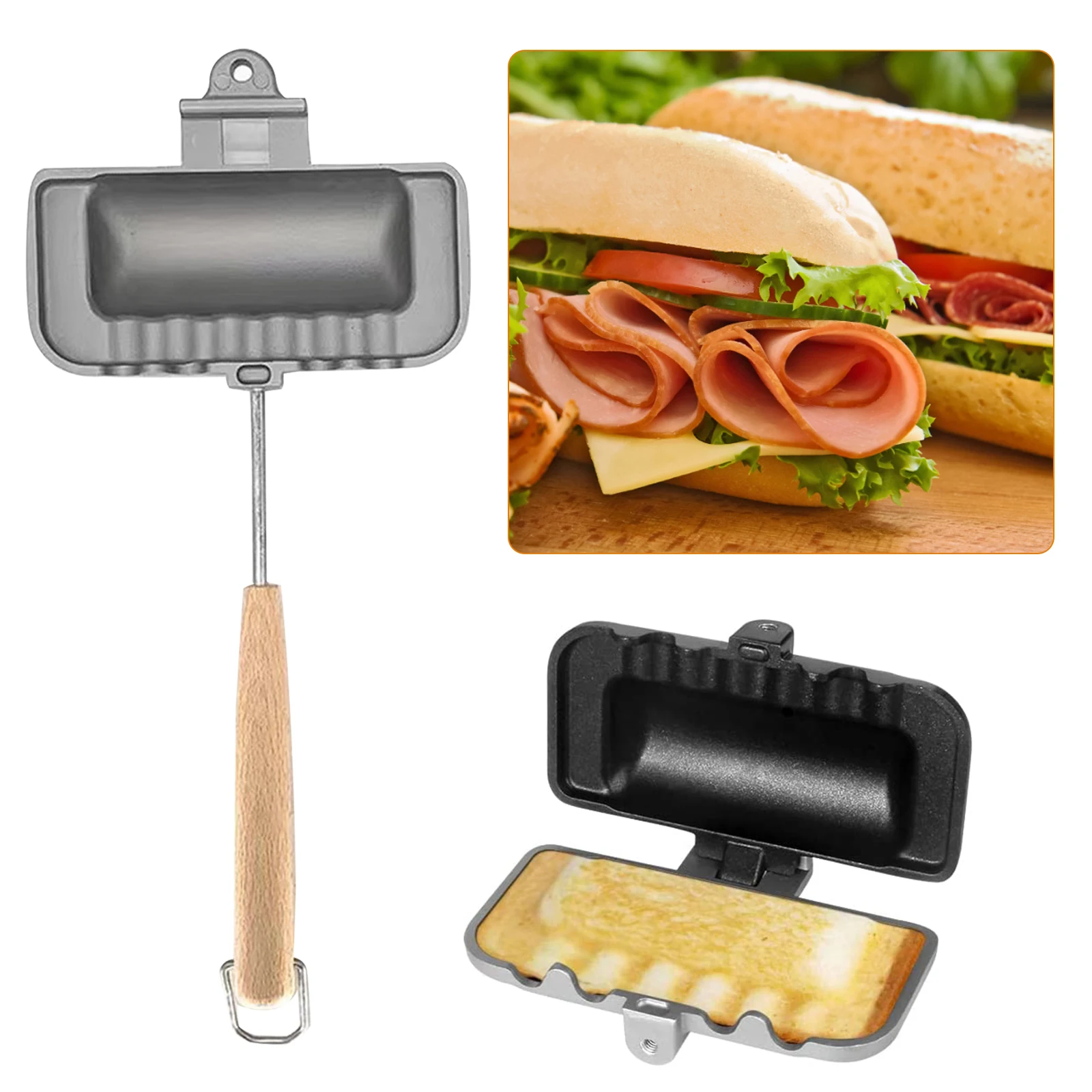 Double-Sided Sandwich Pan Non-Stick Foldable Grill Frying Pan for Bread Toast Breakfast Machine Pancake Maker