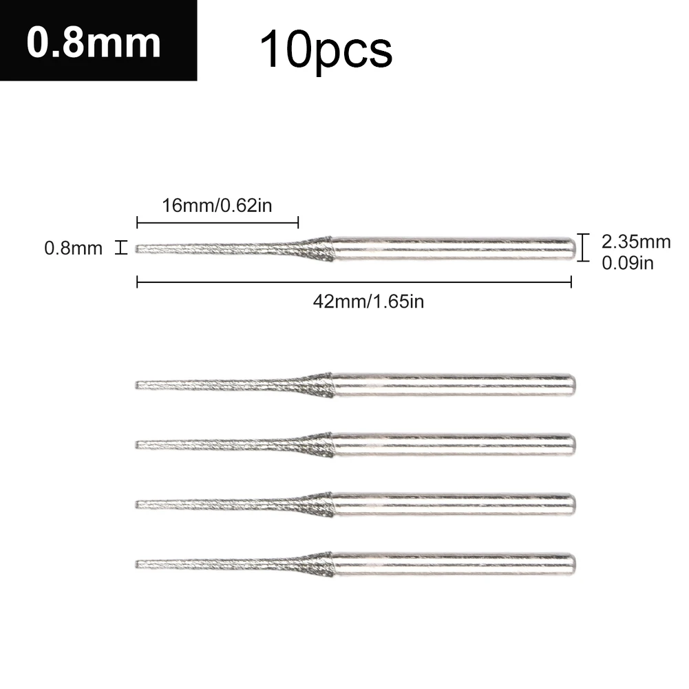 10PCS 0 8mm Drill Bits for Glass Jade Amber with 2 35mm Shank Suitable for Engraving and Drilling Multiple Materials