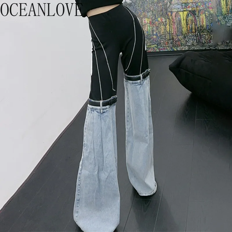 

OCEANLOVE Stretchable Women Pants Denim Spring Autumn Streetwear Autumn Y2k Style Pantalones De Mujer Black Trousers New