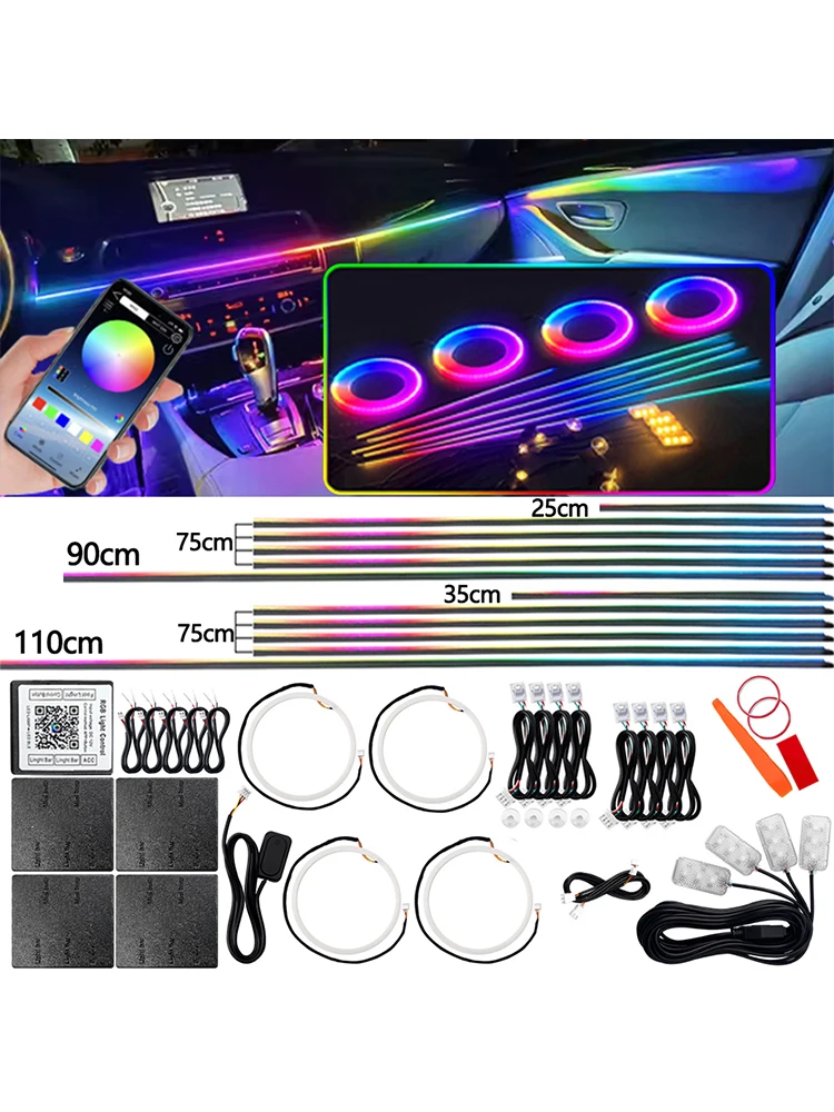 Symphony Auto-Ambientebeleuchtung RGBIC Innenraum-LED-Streifen Acryl 213 Farben Neon-Streamer Atmosphärenlampe 6/10/14/18/22 in 1 12V per App