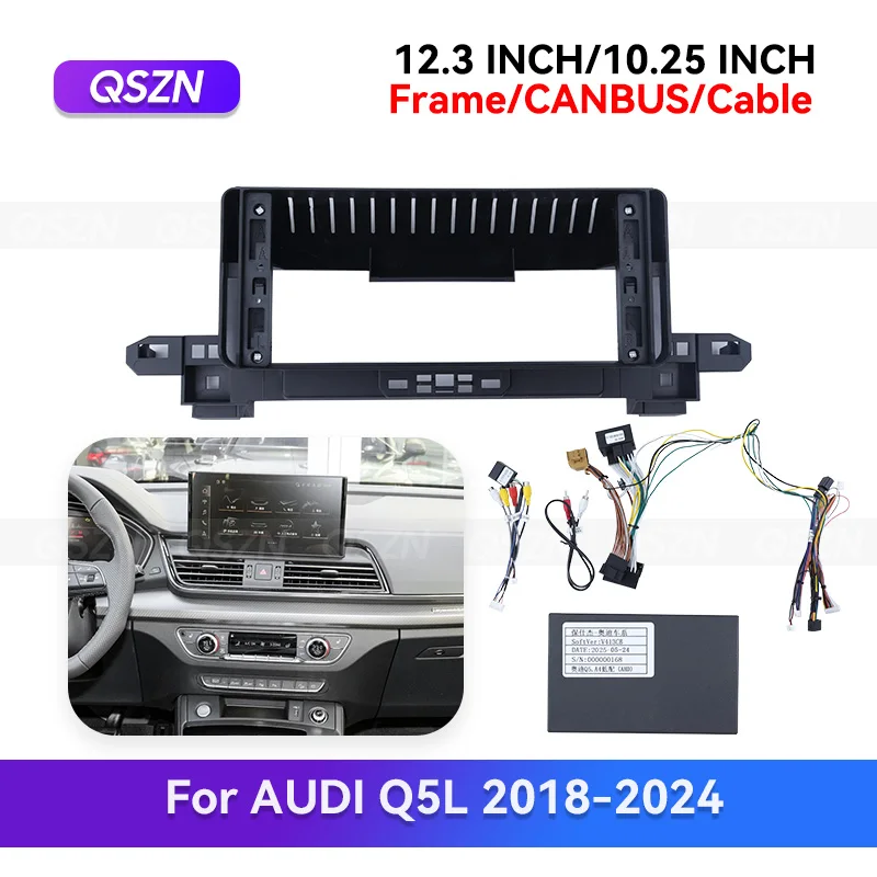 

QSZN 10.25/12.3inch For AUDI Q5L 2018-2024 Android Car Radio Fascia Stereo Frame GPS MP4 Multimedia Wiring Harness Canbus