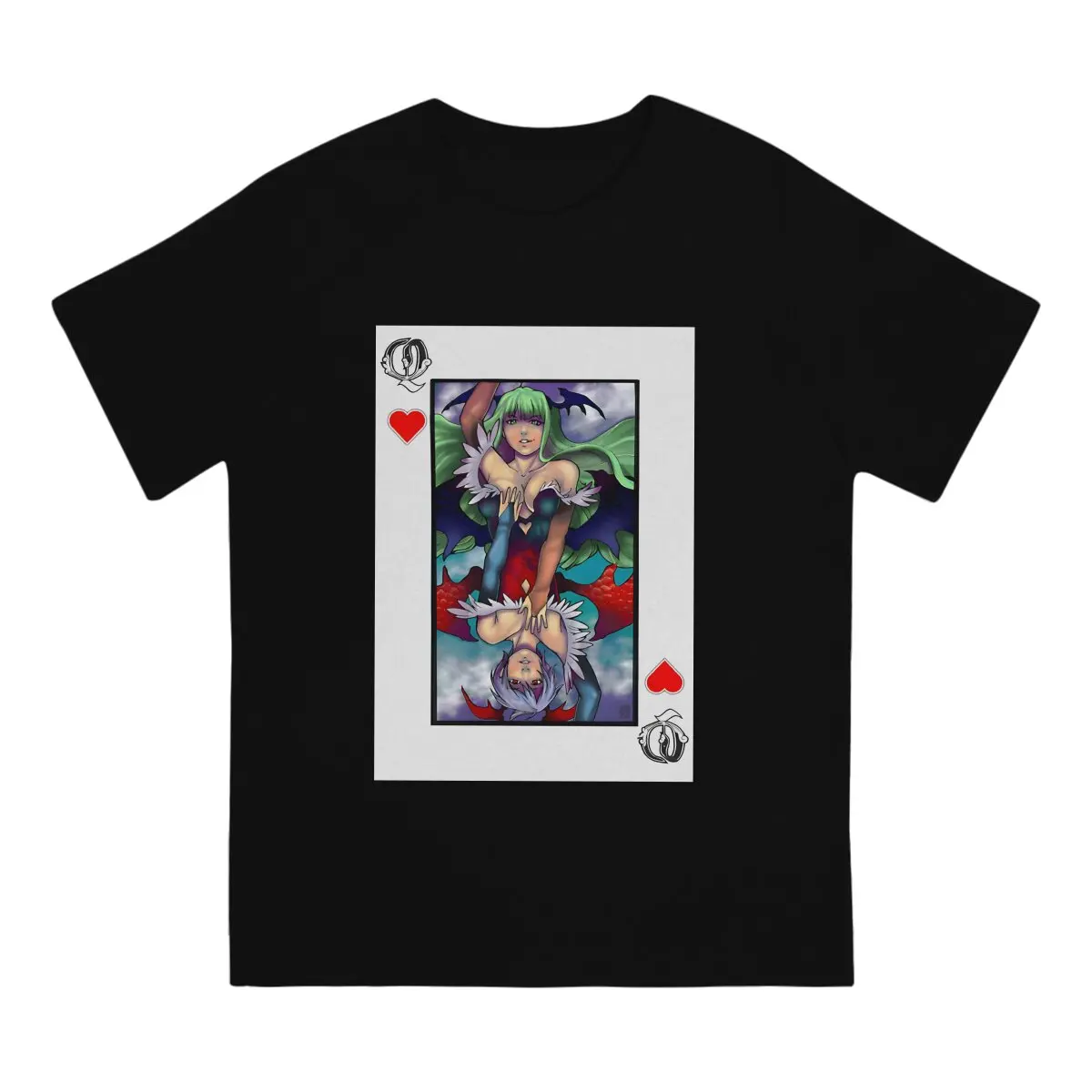 Playing Card Queen T-Shirts for Men Darkstalkers Game Hipster Cotton Tee Shirt Crew Neck Short Sleeve T Shirts Gift Idea