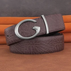 Men Designer Casual Fashion Smooth Buckle Leather belts High Quality Luxury Famous Brand young Jeans Coffee Genuine Leather Belt