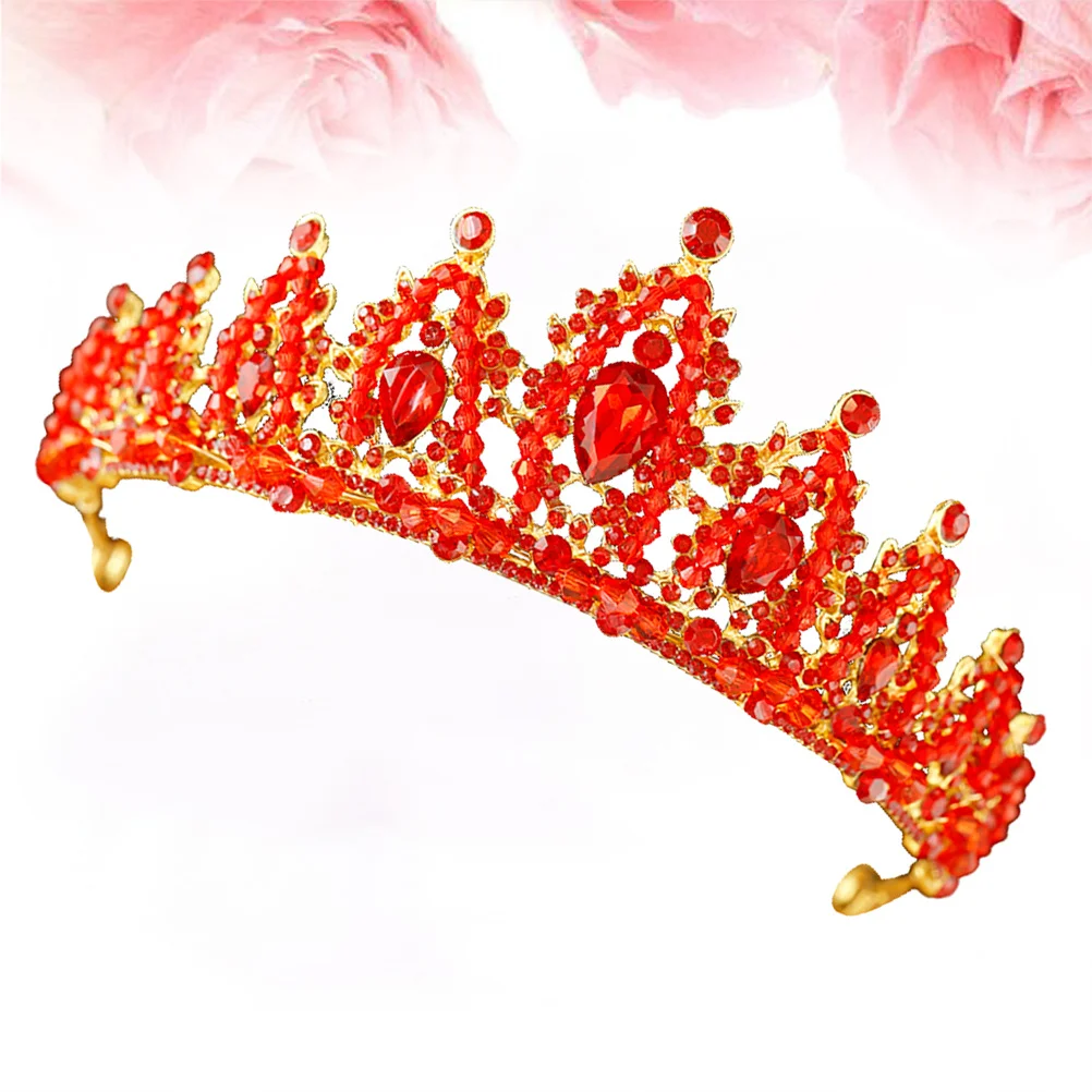 كريستال تاج أحمر سبيكة حجر الراين غطاء الرأس تاج الزفاف ديكور حفلات صور الدعائم مهرجان زي اكسسوارات للشعر