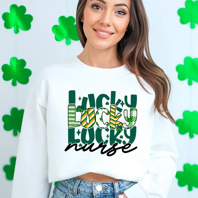 

Lucky Nurse St. Patrick's Day Sweatshirt Hoodie Nurse Life Clover Sweatshirts for Women Lucky Shamrock Graphic Nursing Pullover