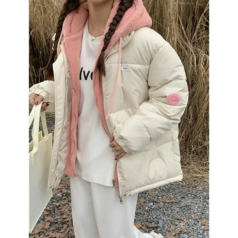 Y2K Koreanische Nette Gefälschte Zwei-stück Mit Kapuze Lose Baumwolle gefütterte Jacke Weibliche Winter Neue Casual Baumwolle gefütterte Jacke weibliche Mäntel