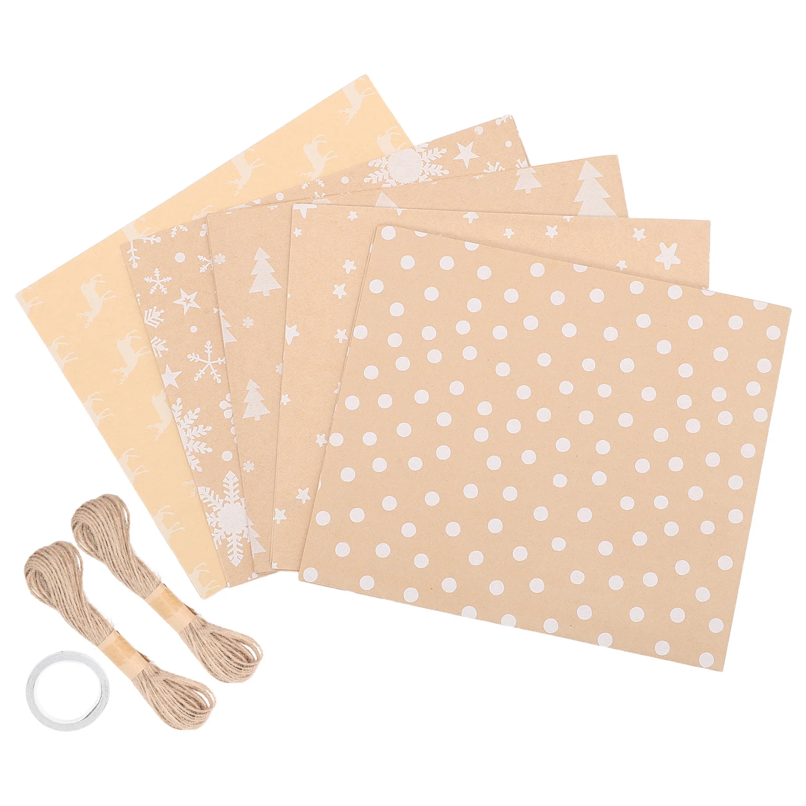

5Pcs Christmas Gift Wrap Kraft Paper Rolls Patterned Xmas Wrapping Decorative Paper Roll Packaging for Holiday Party