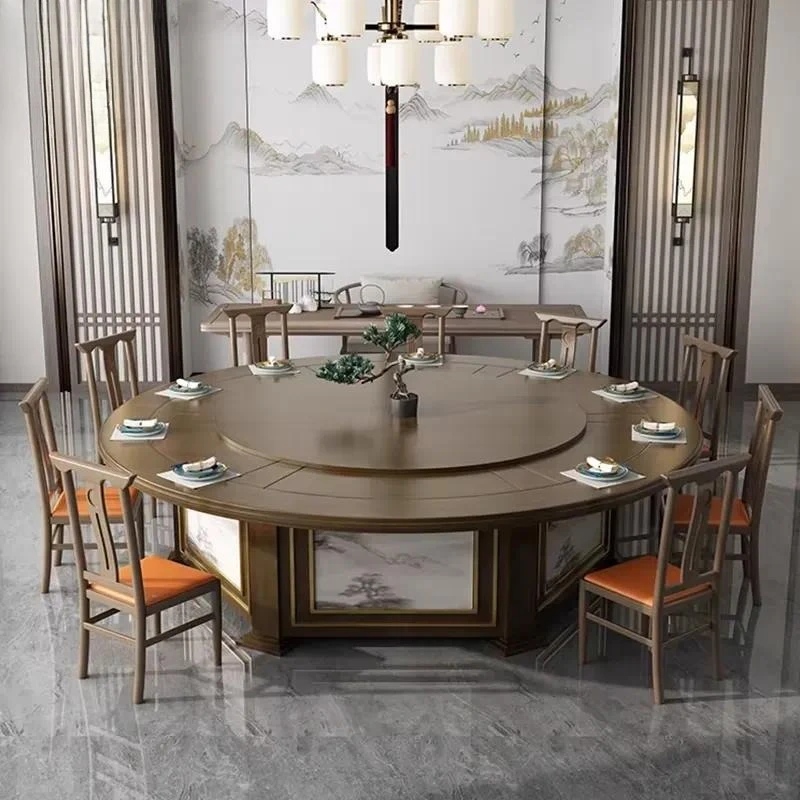 New Chinese-style solid wood hotel electric dining table restaurant clubhouse large round table 15 people 20 people