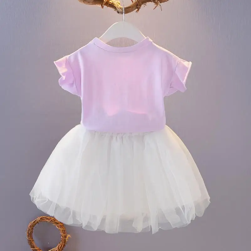 Fashion Kids Clothing Sets Summer Baby Girls Clothes Flower Printing T-shirt + Skirt Suit 2Pcs Kids Clothes letter Girls Suit image 4