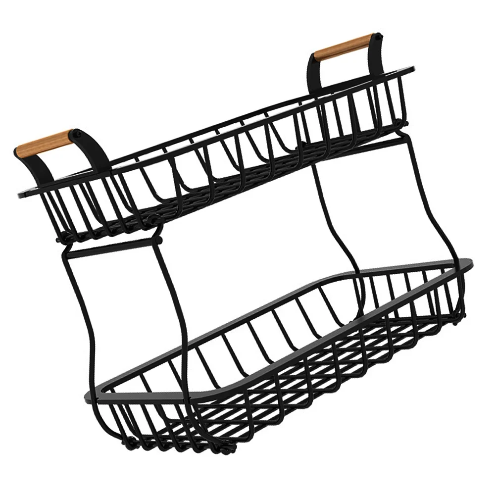 

Storage Baskets Double Layer Wrought Iron Fruit Plate Versatile Carbon Steel Vegetable Drain Black Office