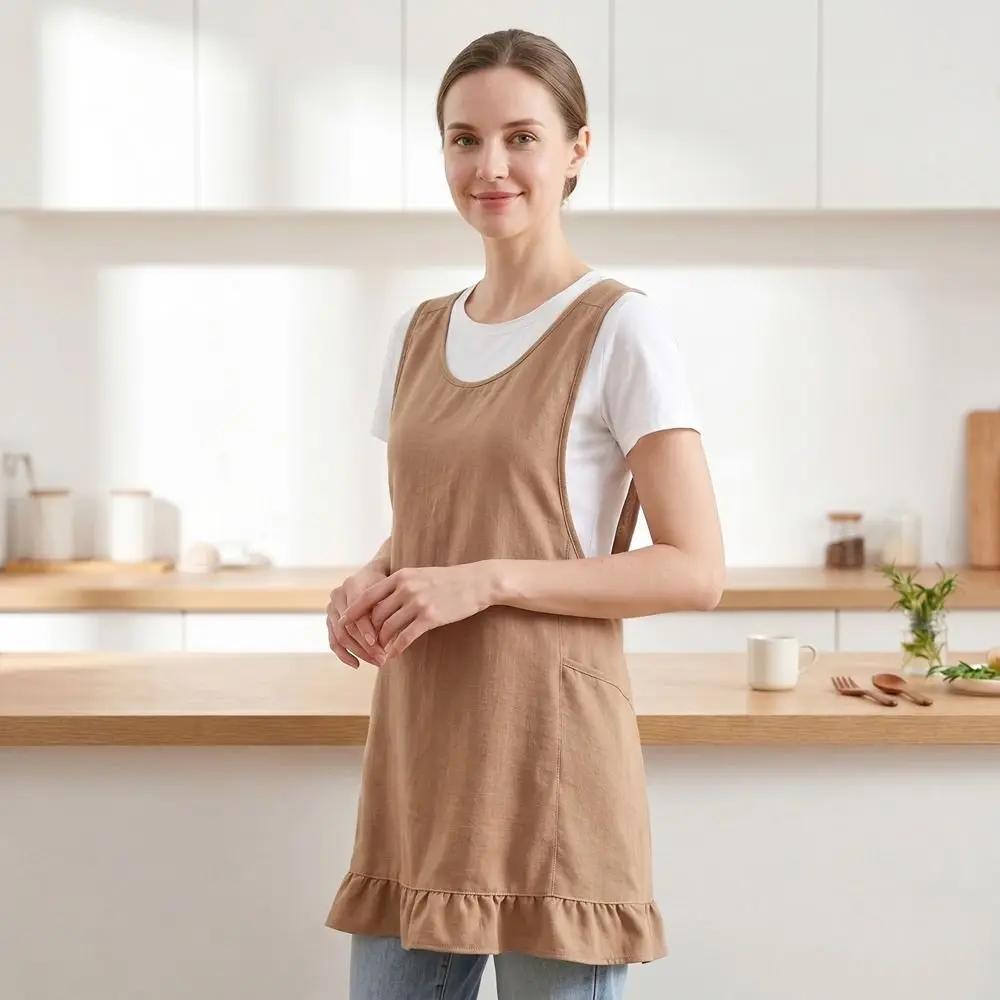 Breathable Cooking Apron with Pocket Widened Shoulder Straps Kitchen Apron Soft Stain-Resistant Sleeveless Apron Cooking Class
