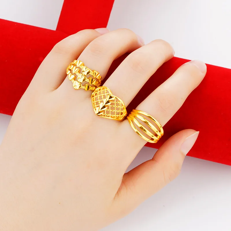 

Gold Plated Floral Ring Women's Sle Does Not Fade 24K Gold Open Ring Luxury Simplici Simulation Gold Ring Ele Faion...