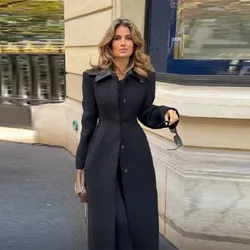 Shirt Collar Slim Fit Black Coat Fashion Single Breasted Long Sleeve High Street Overcoat 2025 New Winter High Street Outerwear