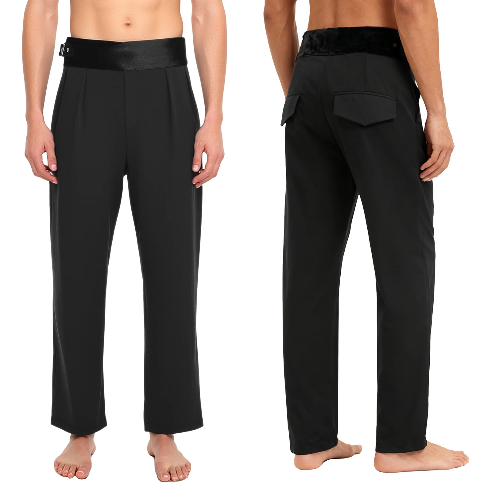 กางเกงเต้นรำละตินผู้ชาย ปรับขนาดเอวได้ ผ้ากำมะหยี่ จีบ มีกระเป๋า สำหรับแจ๊ส รุมบ้า แทงโก้ ซัลซ่า บอลรูม แข่งขัน