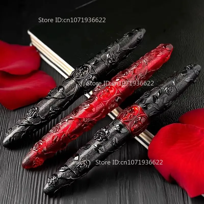 BENU Skull Rose Fountain Pen Hand Carved Skull And Rose Pattern Resin Pen Luxury Collectible Writing Gift For Pen Enthusiast