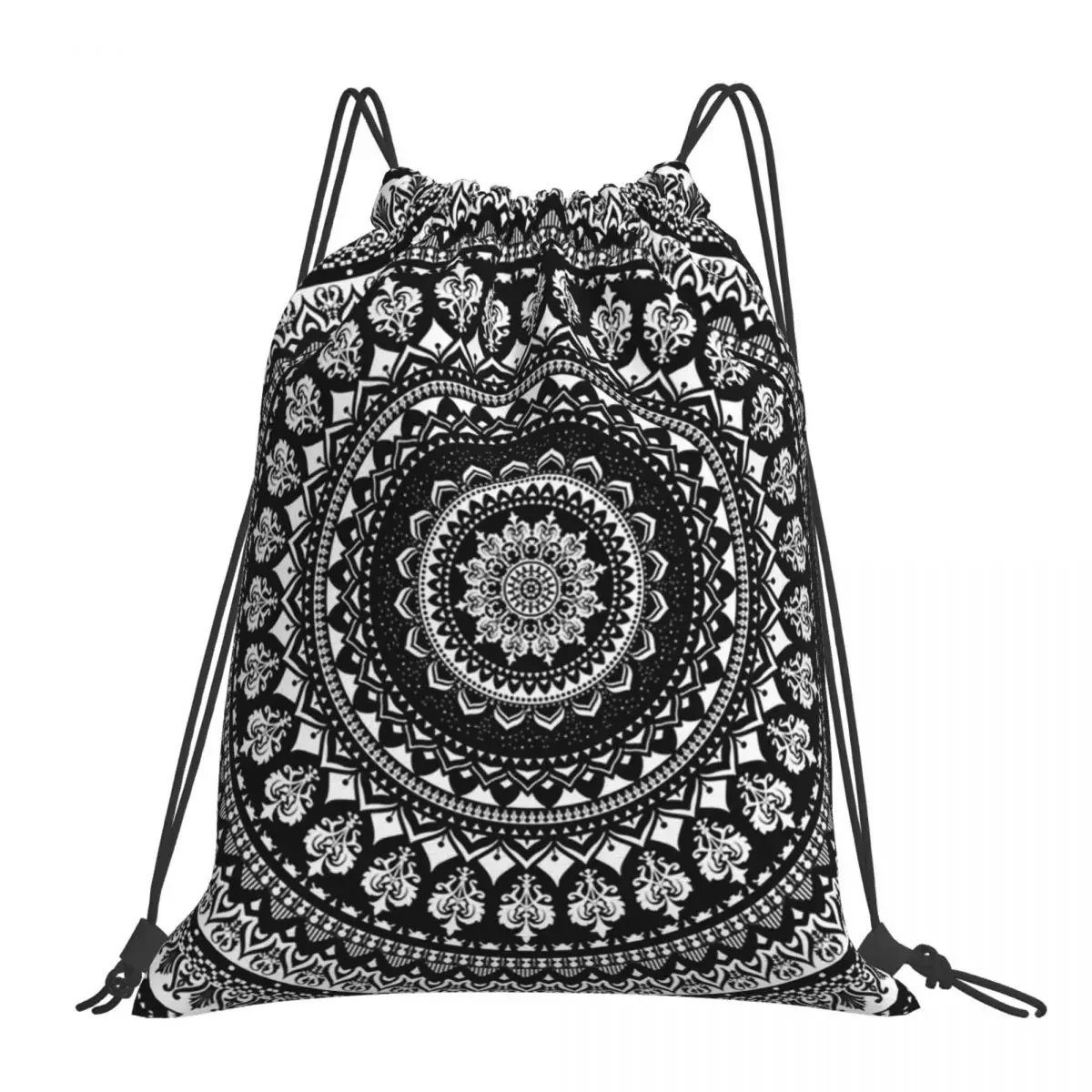 

Mandala Monochrome Backpacks Fashion Portable Drawstring Bags Drawstring Bundle Pocket Storage Bag BookBag For Travel School