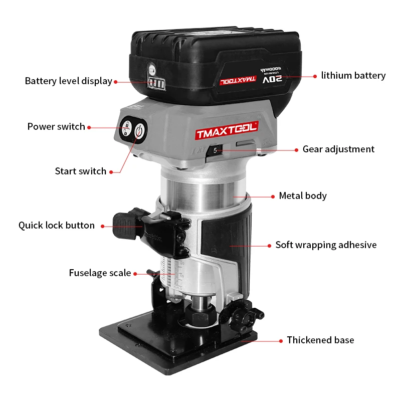 คุณภาพสูงเฟอร์นิเจอร์ทํา Home Improvement 18 V ไฟฟ้าไม้แผ่นการปัดเศษ Chamfering Rebating โปรไฟล์ขอบ Router