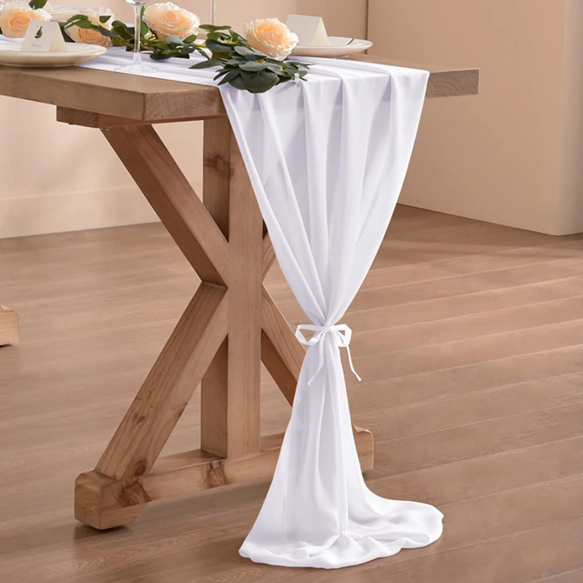 Semi-Sheer Chiffon Table Runners Silk Gauze Table Decor Wedding Christmas Decorations 2024 for Home Table Cover Setting Dining