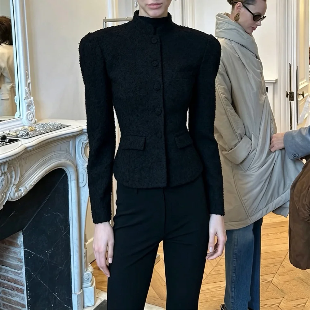 2026 Winter Women’s Wool Coat – Slim-Fit, Single-Breasted, Stand-Collar, Y2K-Inspired, Versatile and Stylish Outerwear bra