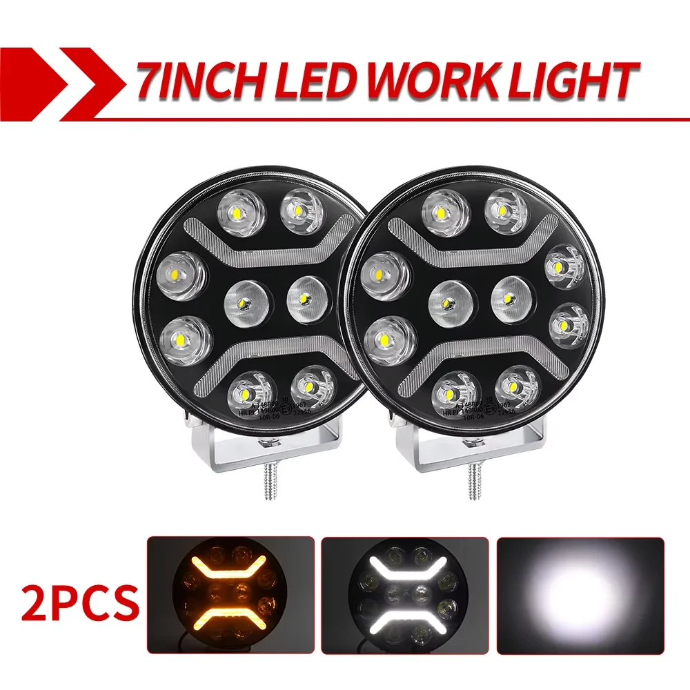 1/2 Stuks 7 Inch/9 Inch Ronde 120W Led Verlichting 12V 24V Geel Wit Led drl Off Road Mistlamp Voor Vrachtwagen 4X4 4WD Auto Accessoires