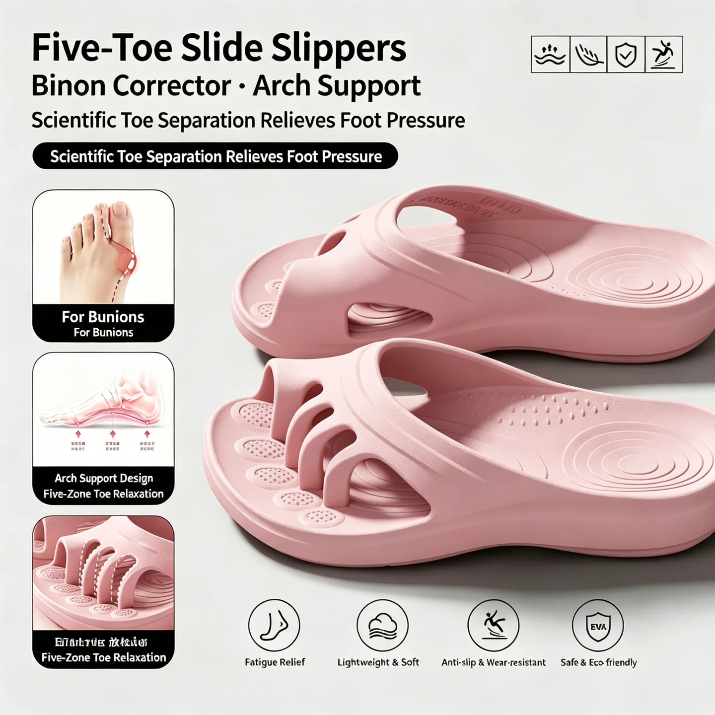 Ergonomische Damen-Hausschuhe mit Fußgewölbestütze, dicke Plateausohle, rutschfest, weiches EVA-Material, Badeschlappen für drinnen und draußen, lässige Sandalen für den Strand. – Detail 1