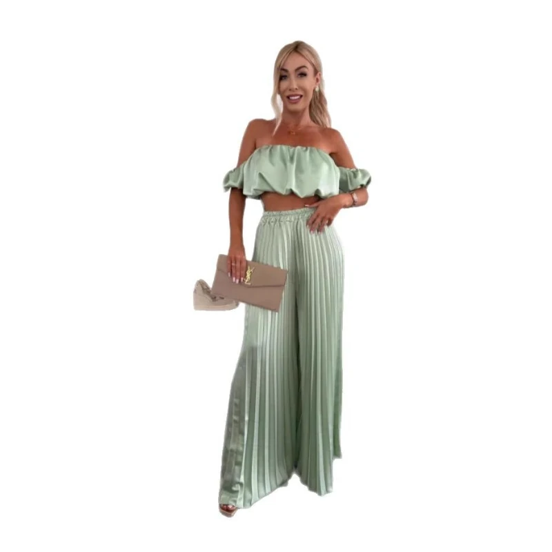 Zomermode 2025, nieuw dames elegant strapless pak, casual effen kleur temperament, opvouwbare elastische broek - afbeelding 2