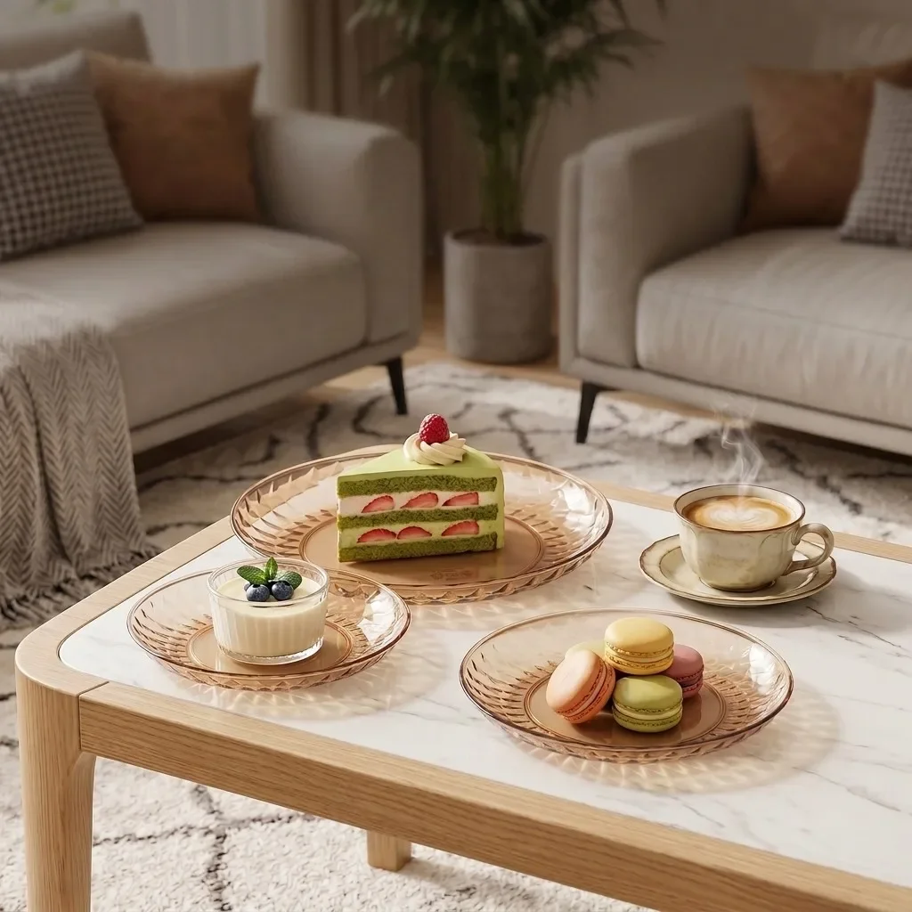 Reusable Round Clear Plastic Plates Shatterproof Stackable Dessert Plate Serving Dishes Snack Dish Fruit Food Tray Tableware