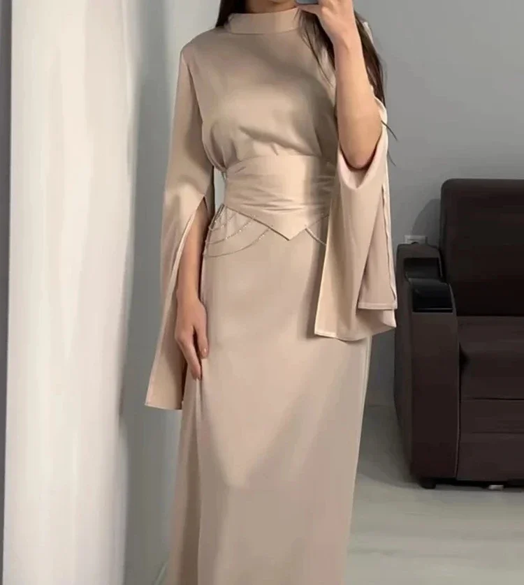 

Eid Muslim Party Dress Satin Abaya for Women Slim Fit Split Sleeve Jalabiya Ramadan Long Dresses Woman Robe Vestidos Largos