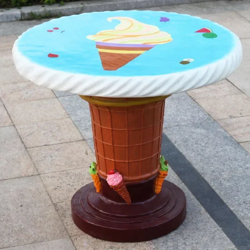 Outdoor park fiberglass seat cartoon sculpture decorative garden landscape creative ice cream table and chair ornament