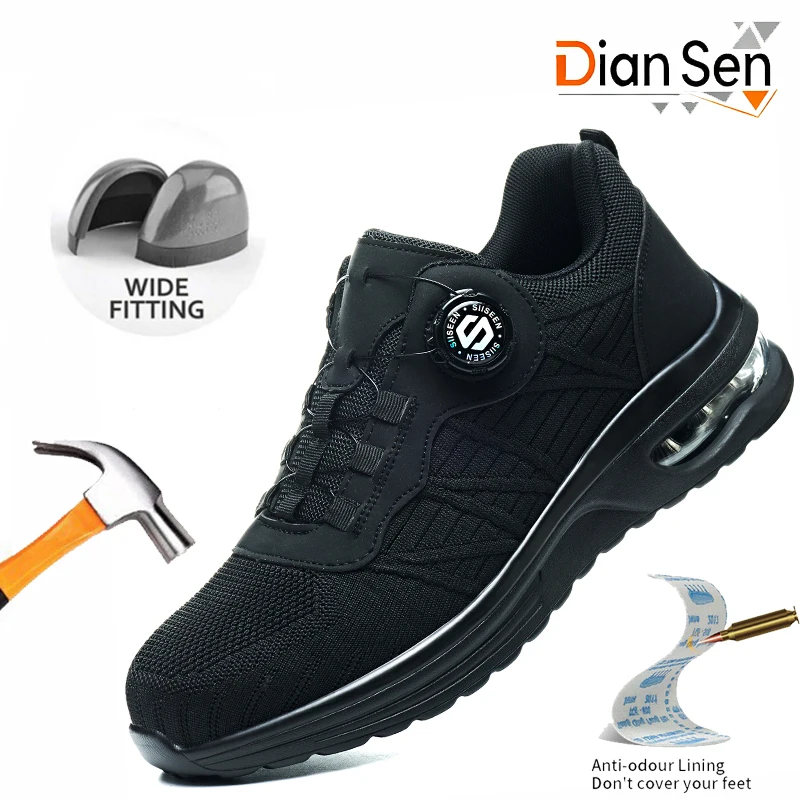 

Мужская защитная обувь со стальным носком, неразрушимая, ударопрочная рабочая обувь с поворотной кнопкой, легкие дышащие кроссовки, повседневная обувь