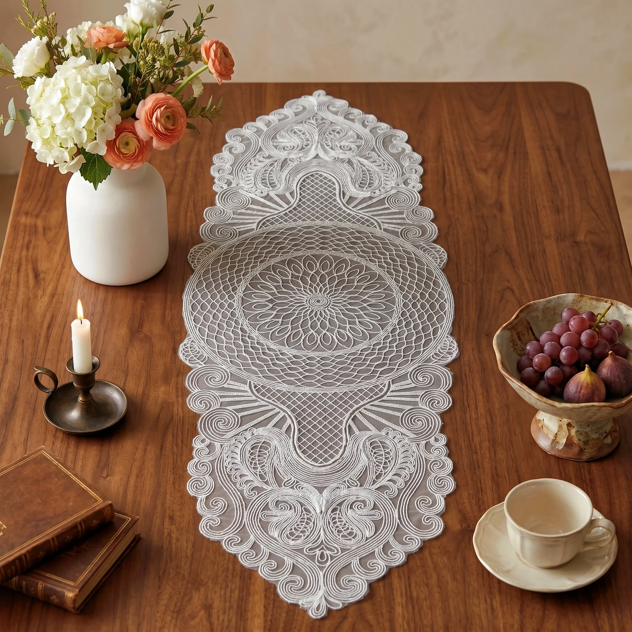 3d Embroidery Table Runner White Woven Pattern Boho Home Decor Heat Insulation Dust Proof Wear Resistant Wedding Tablecloths