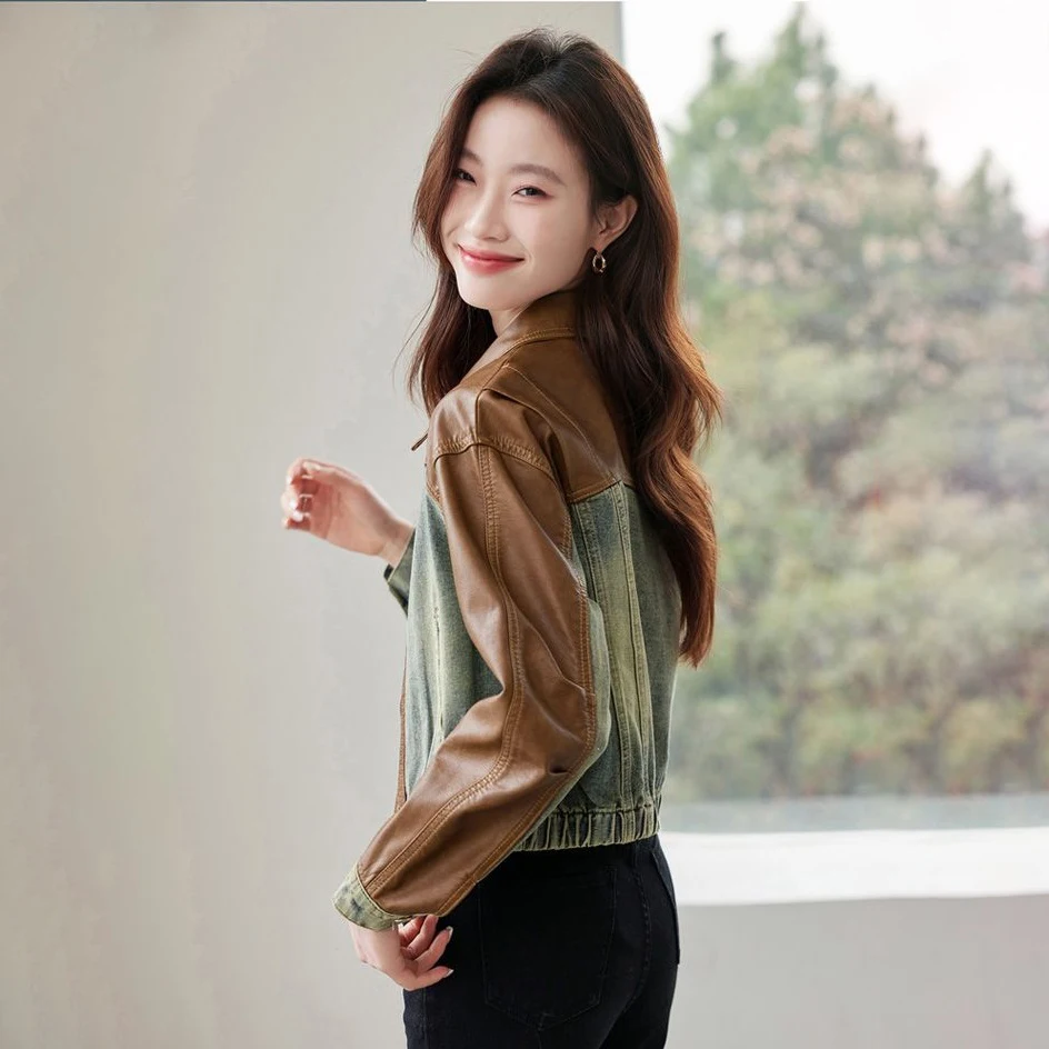 

Stitching Denim Jackets Outwear Women's 2025 Spring Autumn New Chic Loose Fried Street Jeans Jacket Short Tops