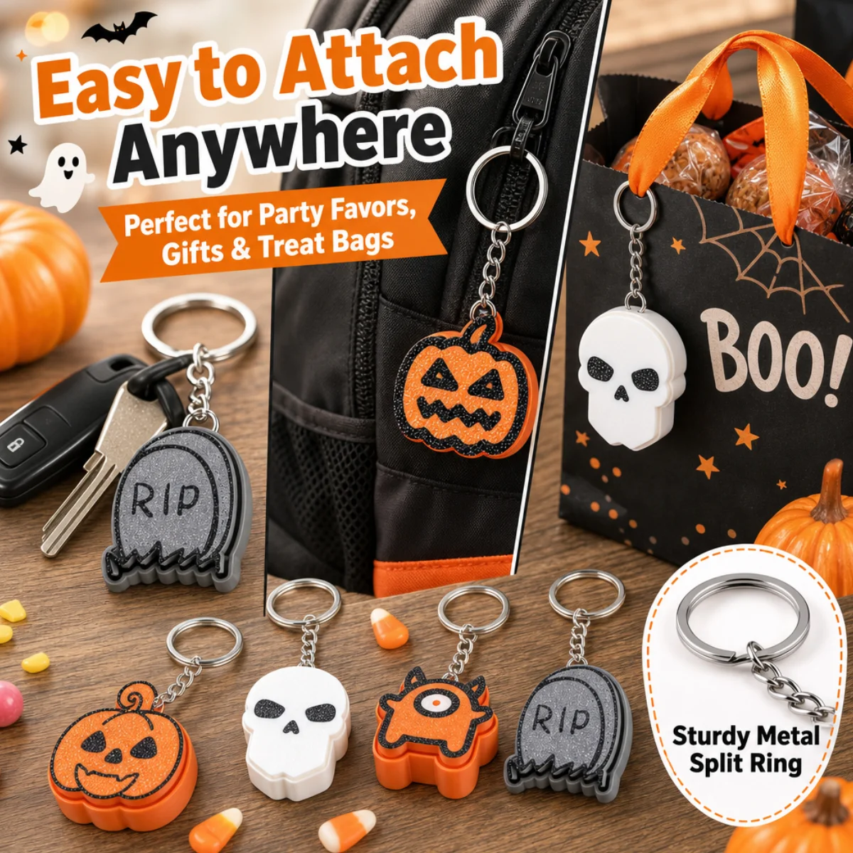1Pc Mixed Halloween Character Button Clicker Key Ring,Eco‑Friendly PLA 3D Printed Decor,Portable Stress Relief Toy Ornament Gift