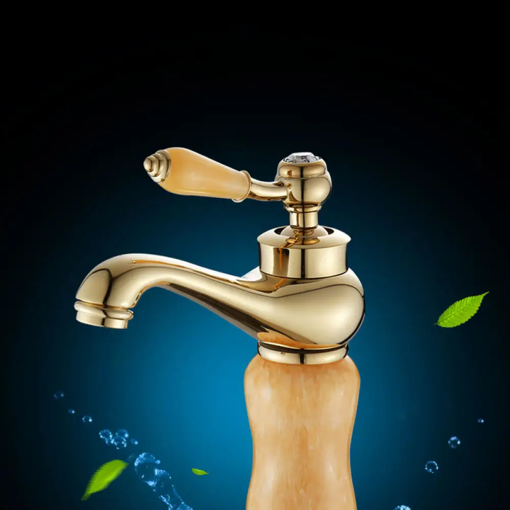 Decorative Antique Brass Bathroom Faucet Luxury Gold Jade Handle Basin Mixer Tap European Style Vessel Sink Faucet