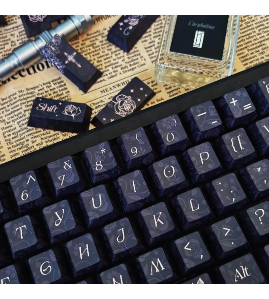 Original factory height mechanical keyboard cross shaft keycap black rose keycap all five sides hot sublimation