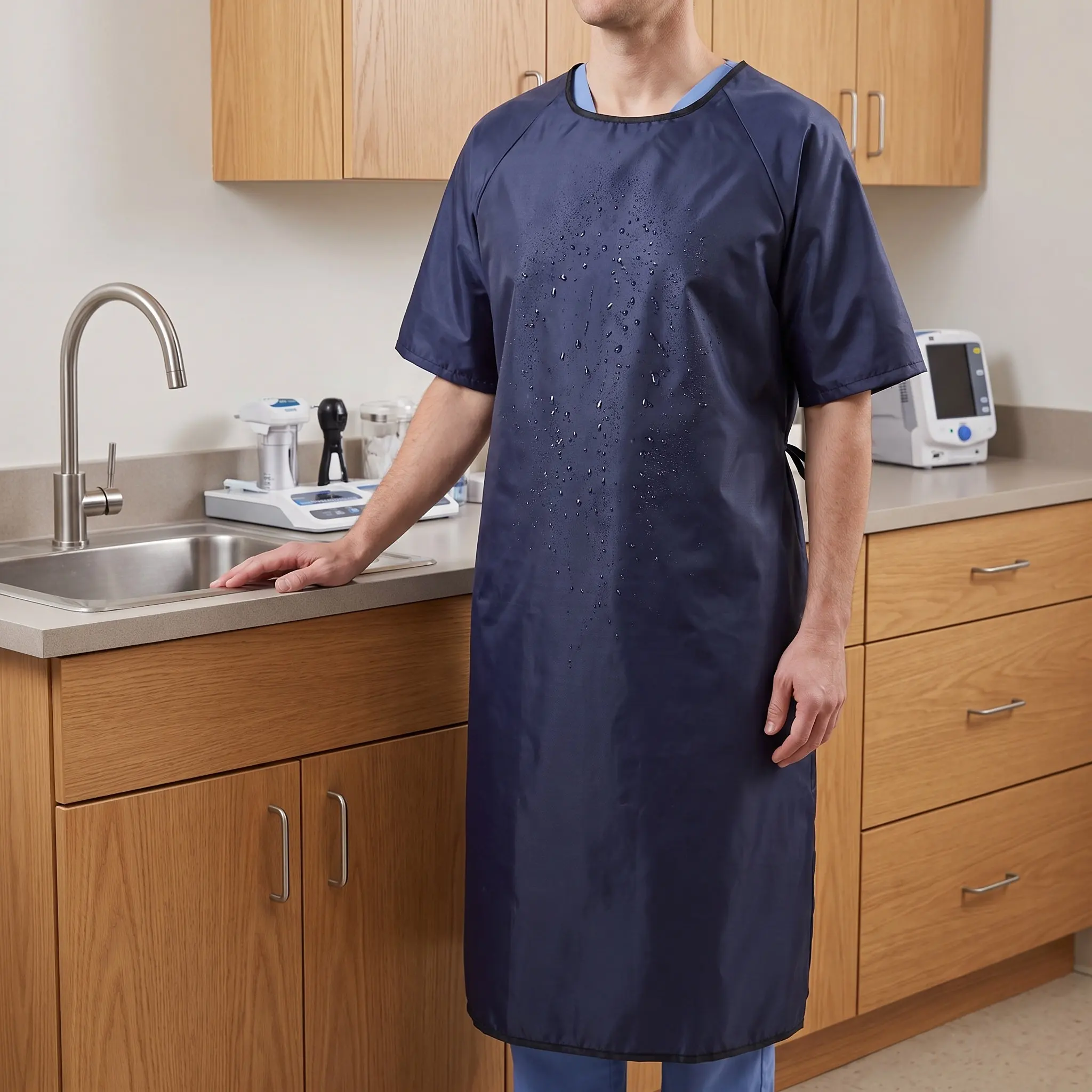 Waterproof Overall Apron Short Sleeves 1.2m Long Heavy Duty Oil Proof Protective Apron for Kitchen Dishwashing Butcher Pet