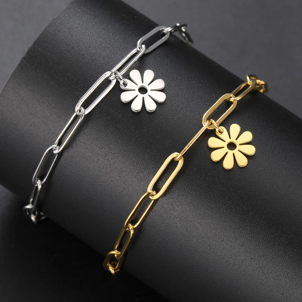 COOLTIME Daisy Flower Bracelet Stainless Steel Fashion Lotus Clover Leaf Pendant Bracelet Jewelry Gift 2025 New