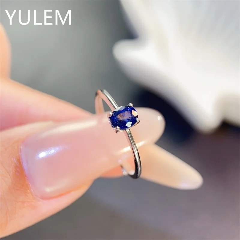 YULEM 4x5mm Natural Roayl Blue Sapphire for Women Daily Wear Fine Gem  Sterling Silver Fine Jewelry for Women Mom Gift